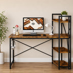 Industrial Computer Desk with Shelves and USB Charging Station