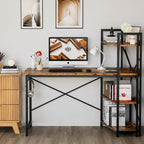 Industrial Computer Desk with Shelves and USB Charging Station