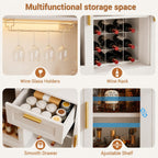 Modern LED Wine Bar Cabinet, Coffee Station, Glass Doors, Wine Rack Storage