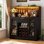 Modern LED Wine Bar Cabinet, Coffee Station, Glass Doors, Wine Rack Storage