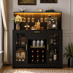 Modern LED Wine Bar Cabinet, Coffee Station, Glass Doors, Wine Rack Storage