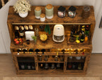 Industrial Wine Bar Cabinet with RGB LED Lights, Mesh Doors & Glass Holder – 47.2” Buffet Storage Cabinet for Dining Room Kitchen
