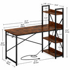 Industrial Computer Desk with Bookshelf, Rustic Wood Metal Study Table