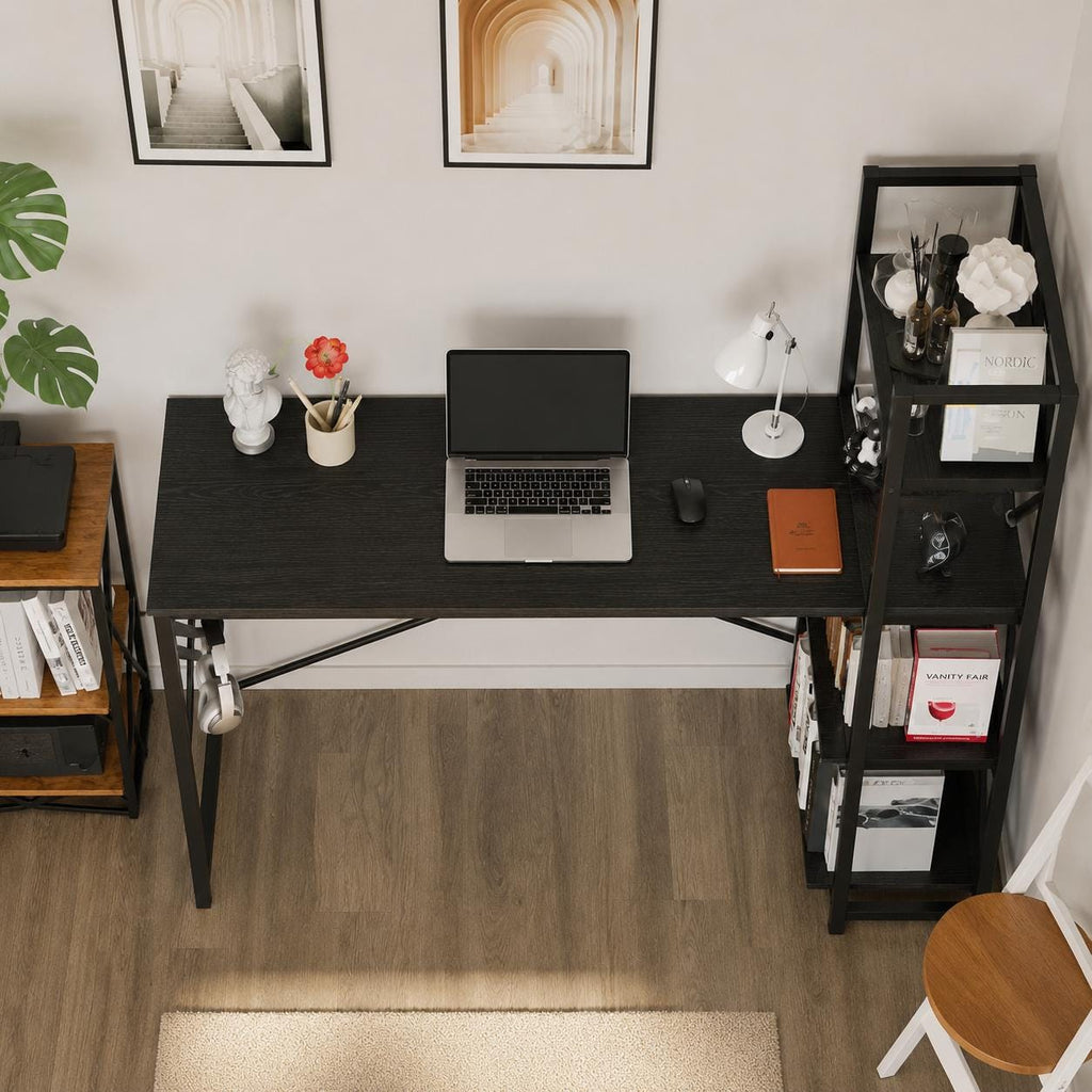 Industrial Computer Desk with Bookshelf, Rustic Wood Metal Study Table