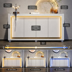 Modern 63” Sideboard Buffet Cabinet with LED Lights & Charging Station