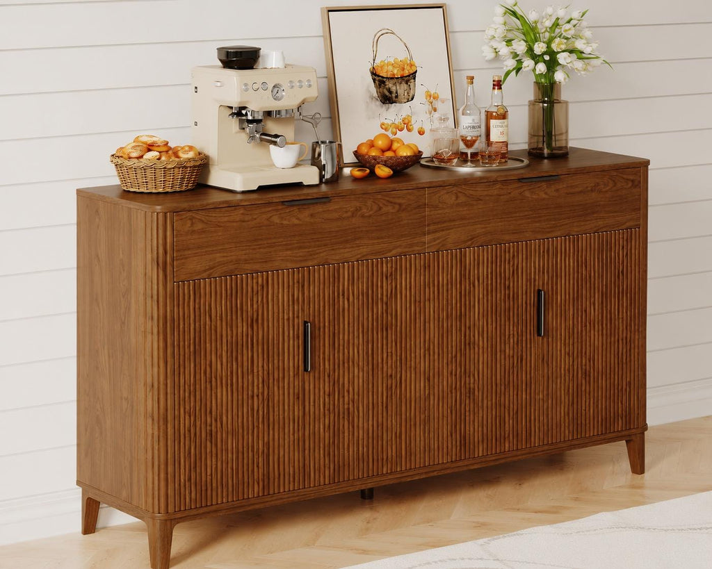 Modern Fluted Sideboard Cabinet, Mid-Century Coffee Bar Buffet Storage Drawer
