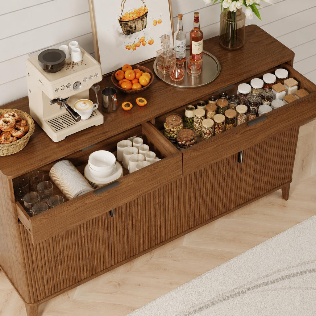 Modern Fluted Sideboard Cabinet, Mid-Century Coffee Bar Buffet Storage Drawer