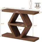 Geometric Console Table, Rustic Entryway Sofa Table, 3-Tier Shelves, Wood Finish