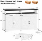 Farmhouse Buffet Cabinet with Charging Station, 63" Sideboard, 4 Doors, 3 Drawers, Coffee Bar