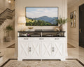 Farmhouse Buffet Cabinet with Charging Station, 63" Sideboard, 4 Doors, 3 Drawers, Coffee Bar
