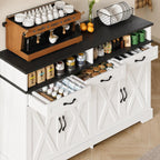 Farmhouse Buffet Cabinet with Charging Station, 63" Sideboard, 4 Doors, 3 Drawers, Coffee Bar