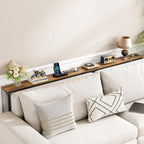Adjustable Height Sofa Table with 2 Outlets, 78.8" Long Slim Console Table