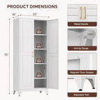 75" Tall Black Metal Pantry Cabinet with Adjustable Shelves, Heavy-Duty Storage Cabinet with Doors, Kitchen Pantry Organizer for Garage,