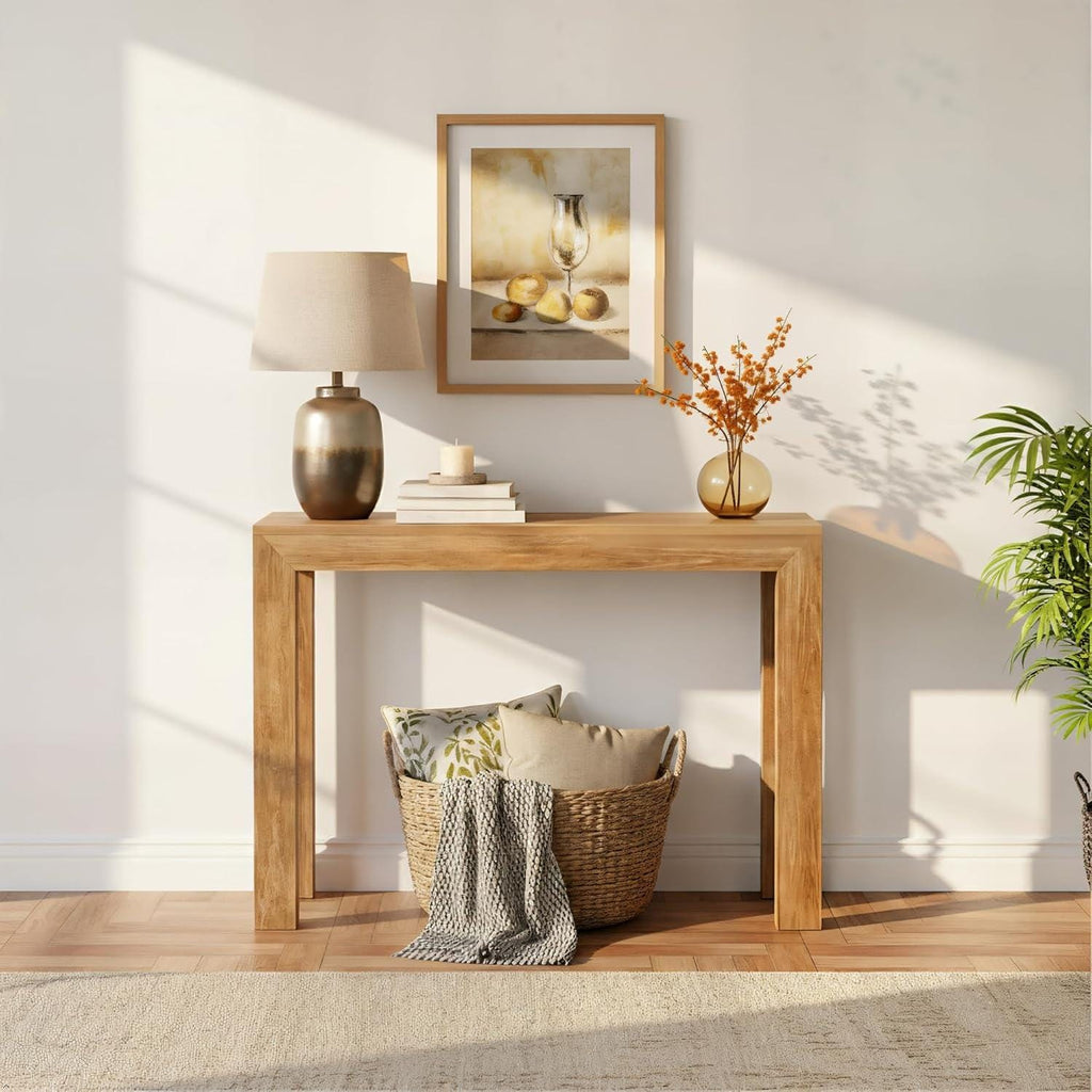 Solid Wood Console Table, Modern Walnut Entryway Sofa Table