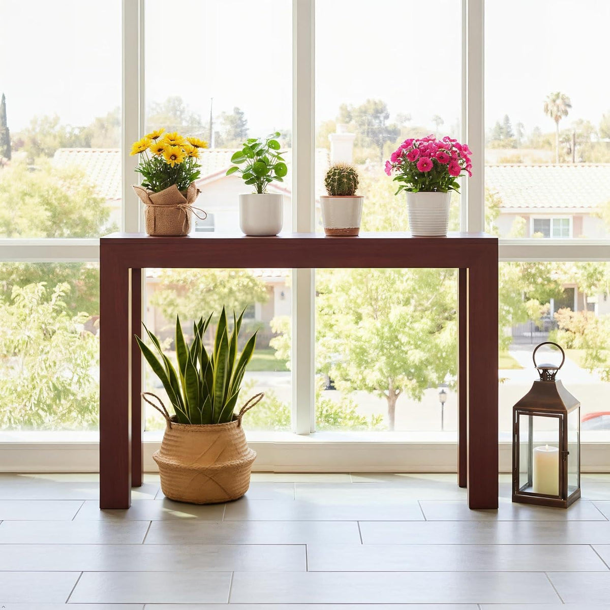 Solid Wood Console Table, Modern Walnut Entryway Sofa Table