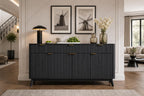 Modern Fluted Buffet Cabinet, Faux Marble Top Sideboard, 60-inch Storage, Dining Room Furniture