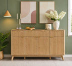 Modern Fluted Buffet Cabinet, Faux Marble Top Sideboard, 60-inch Storage, Dining Room Furniture