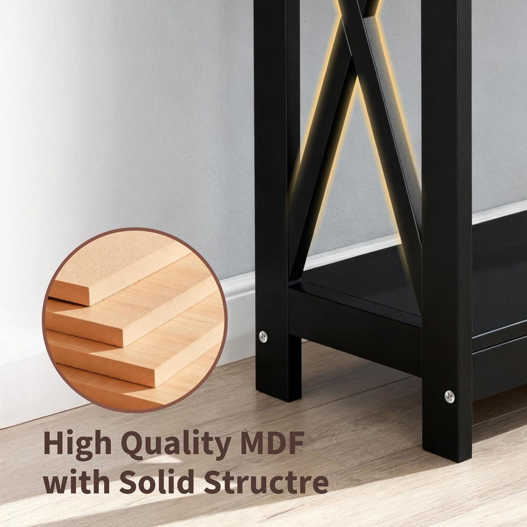 Narrow 2-Tier Console Table, X-Frame Entryway Sofa Table, Farmhouse Wood Shelves