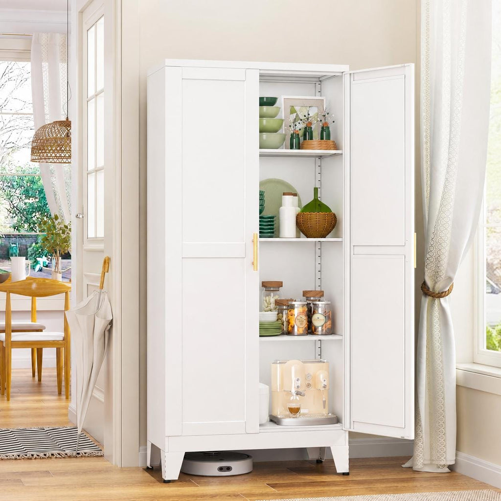 GAIOUS Black Metal Storage Cabinet with 2 Doors & 3 Adjustable Shelves – Heavy Duty Kitchen Pantry, Utility Storage Cupboard for Laundry