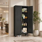 GAIOUS Black Metal Storage Cabinet with 2 Doors & 3 Adjustable Shelves – Heavy Duty Kitchen Pantry, Utility Storage Cupboard for Laundry