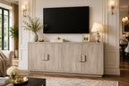 Farmhouse Buffet Cabinet 63 Inch, Light Grey Wood Credenza, Storage Sideboard Console
