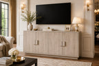 Farmhouse Buffet Cabinet 63 Inch, Light Grey Wood Credenza, Storage Sideboard Console