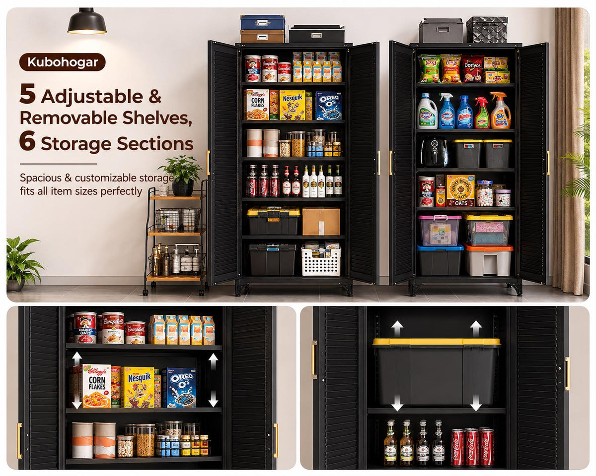 Heavy-Duty Steel Pantry Cabinet – 75" Tall Storage Organizer, Adjustable Shelves, Anti-Tip Safety