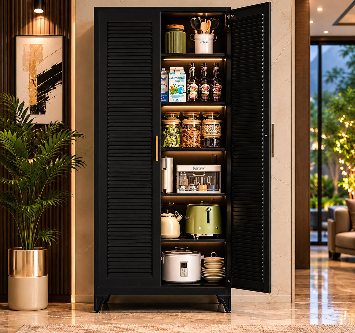 Heavy-Duty Steel Pantry Cabinet – 75" Tall Storage Organizer, Adjustable Shelves, Anti-Tip Safety