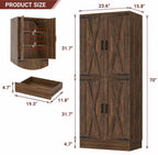 Tall Farmhouse Pantry Cabinet, Rustic Barn Door Kitchen Storage Organizer