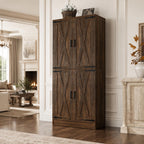 Tall Farmhouse Pantry Cabinet, Rustic Barn Door Kitchen Storage Organizer