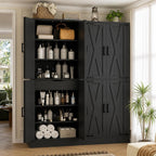 Farmhouse Kitchen Pantry Cabinet with Barn Doors & Hidden Drawer, Rustic Tall Storage Cabinet for Kitchen,