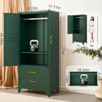 Heavy Duty Metal Wardrobe Cabinet, 71" Tall, Hanging Rod, Adjustable Shelves, 2 Drawers