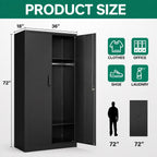 Heavy Duty Metal Wardrobe Cabinet with Hanging Rod & Adjustable Shelves, 72" Tall Steel Storage Closet,