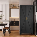 71" Tall Farmhouse Pantry Cabinet, White Steel Storage with 2 Doors, Adjustable Shelves