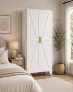 71" Tall Farmhouse Pantry Cabinet, White Steel Storage with 2 Doors, Adjustable Shelves