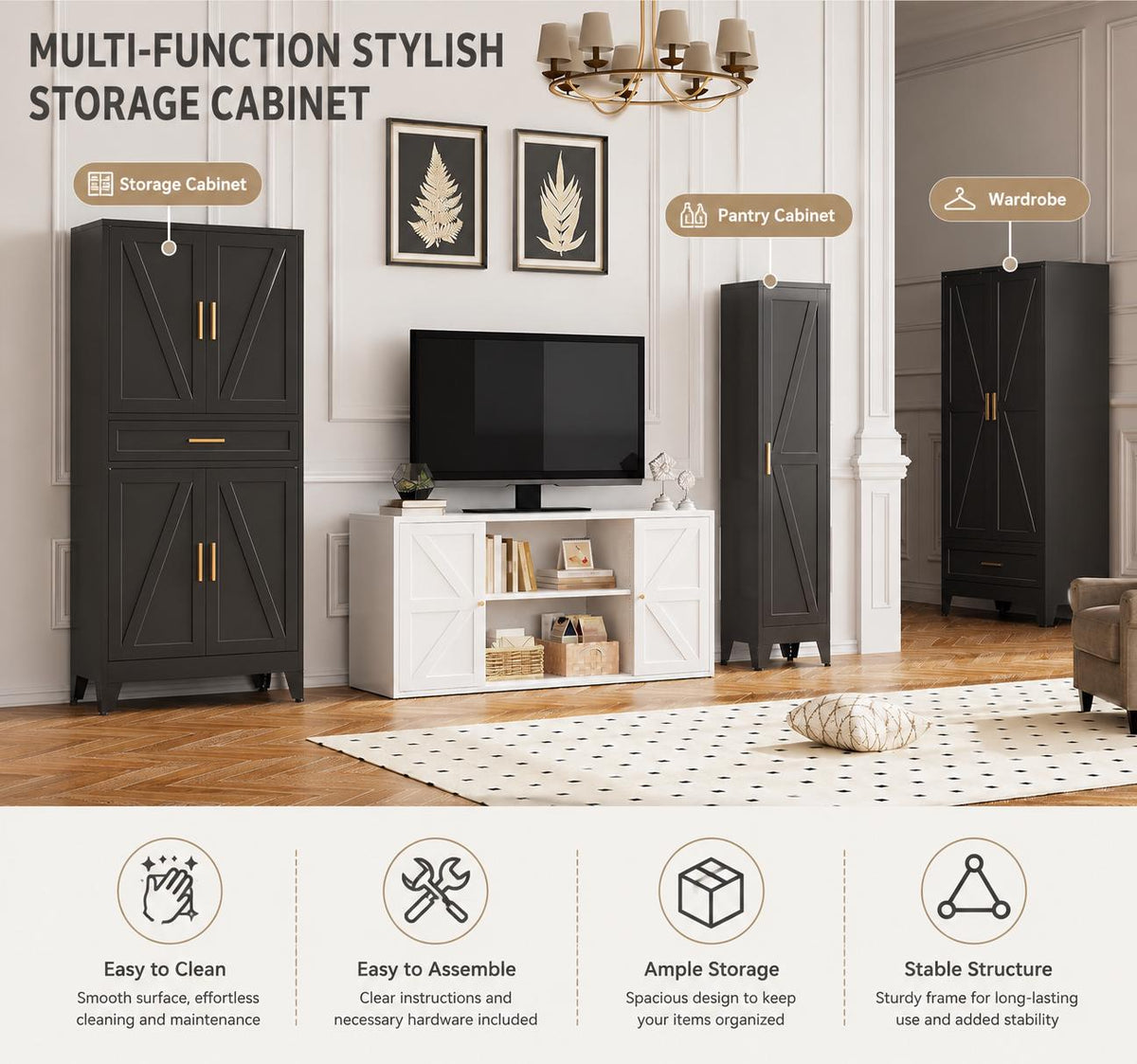 Farmhouse Pantry Storage Cabinet with Barn Doors, 71" Tall Kitchen Pantry Cabinet with Adjustable Shelves,