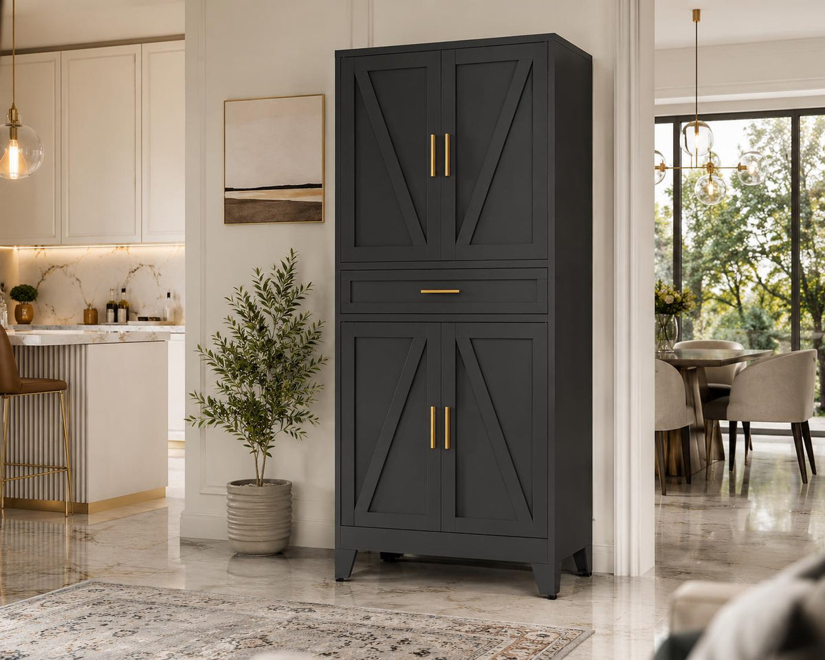 Farmhouse Pantry Storage Cabinet with Barn Doors, 71" Tall Kitchen Pantry Cabinet with Adjustable Shelves,