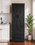 Farmhouse Pantry Cabinet – Barn Doors, Drawers, 72" Tall Storage Solution