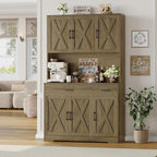 HOSTACK 71" Farmhouse Pantry Cabinet with Charging Station, Microwave Stand & Storage Drawers, Rustic Brown
