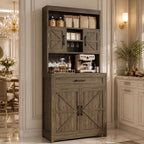 Farmhouse Pantry Cabinet, Barn Doors, Coffee Bar Station, Freestanding Storage Organizer
