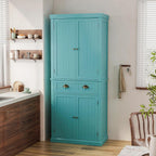 72" Farmhouse Pantry Cabinet with Doors & Shelves, Tall Freestanding Storage Cabinet, Turquoise Blue