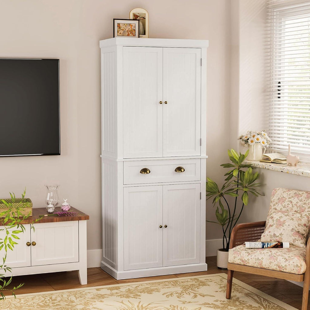 72" Farmhouse Pantry Cabinet with Doors & Shelves, Tall Freestanding Storage Cabinet, Turquoise Blue