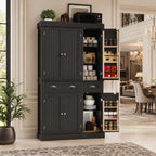 Modern 71” Tall Kitchen Pantry Storage Cabinet with Drawers & Door Shelves