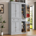 Modern 71” Tall Kitchen Pantry Storage Cabinet with Drawers & Door Shelves