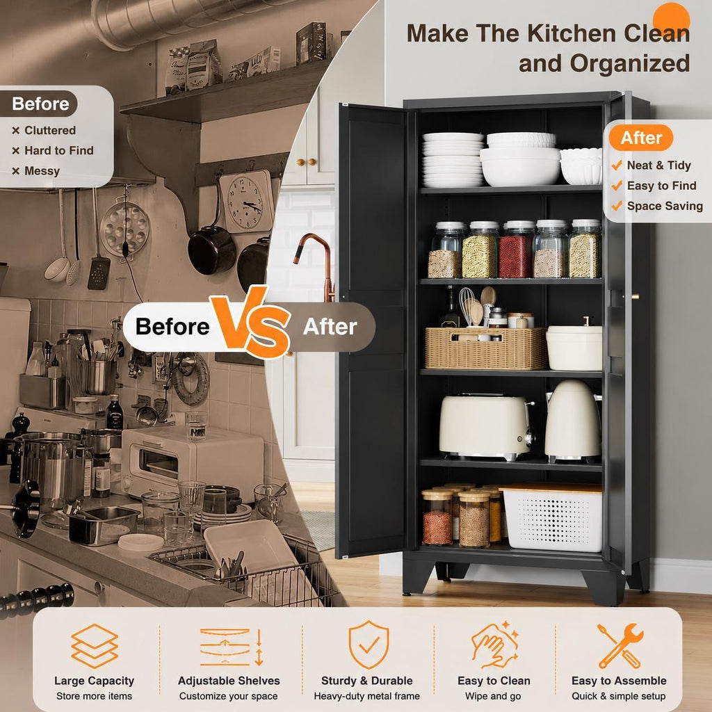 Heavy Duty Metal Storage Cabinet with Adjustable Shelves | Tall Steel Organizer
