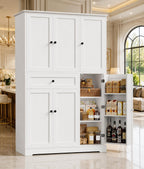 Modern White Kitchen Pantry Cabinet with Drawer & Swing-Out Storage Rack