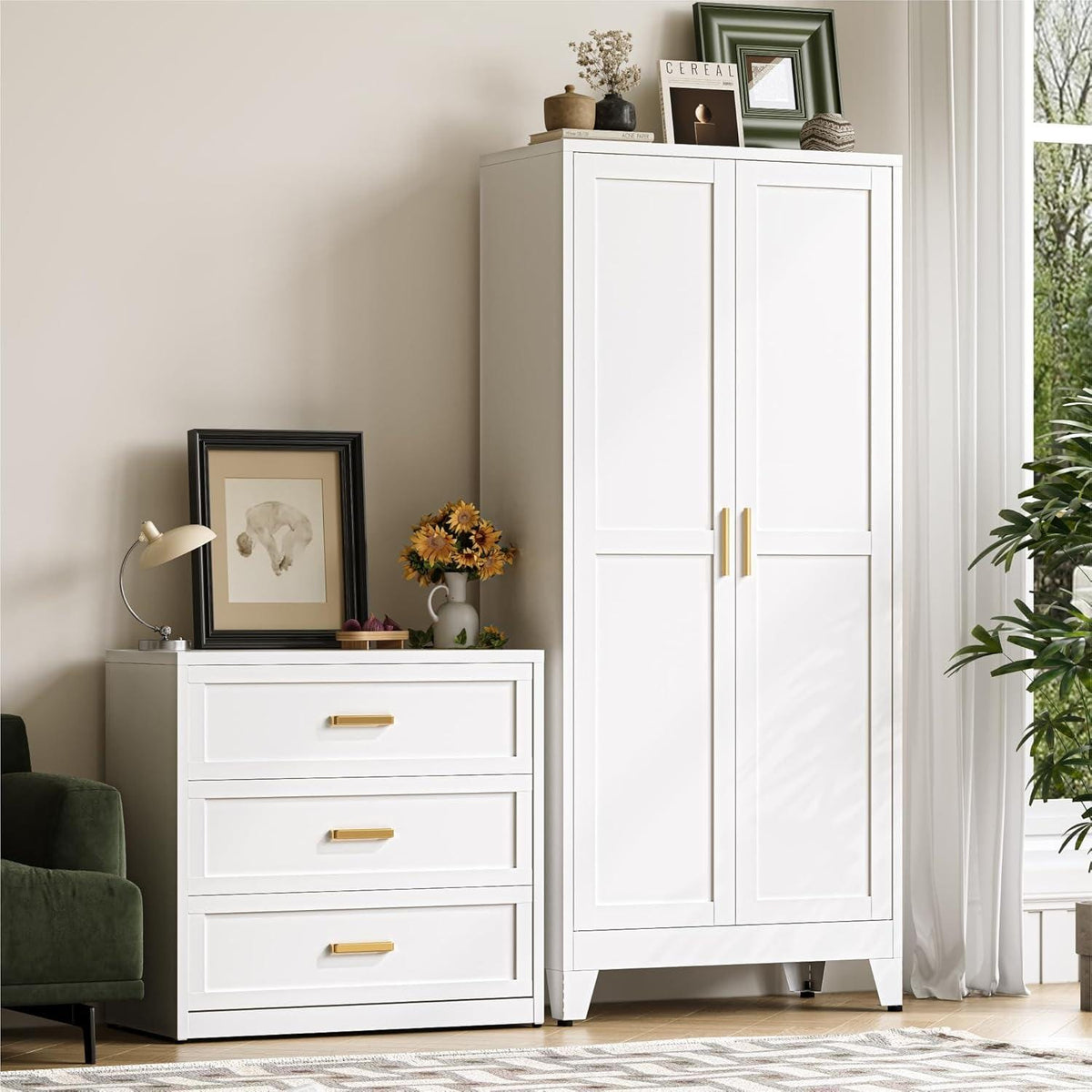 Tall Black Storage Cabinet, Modern Double Door Pantry Cupboard, Freestanding Home Organizer