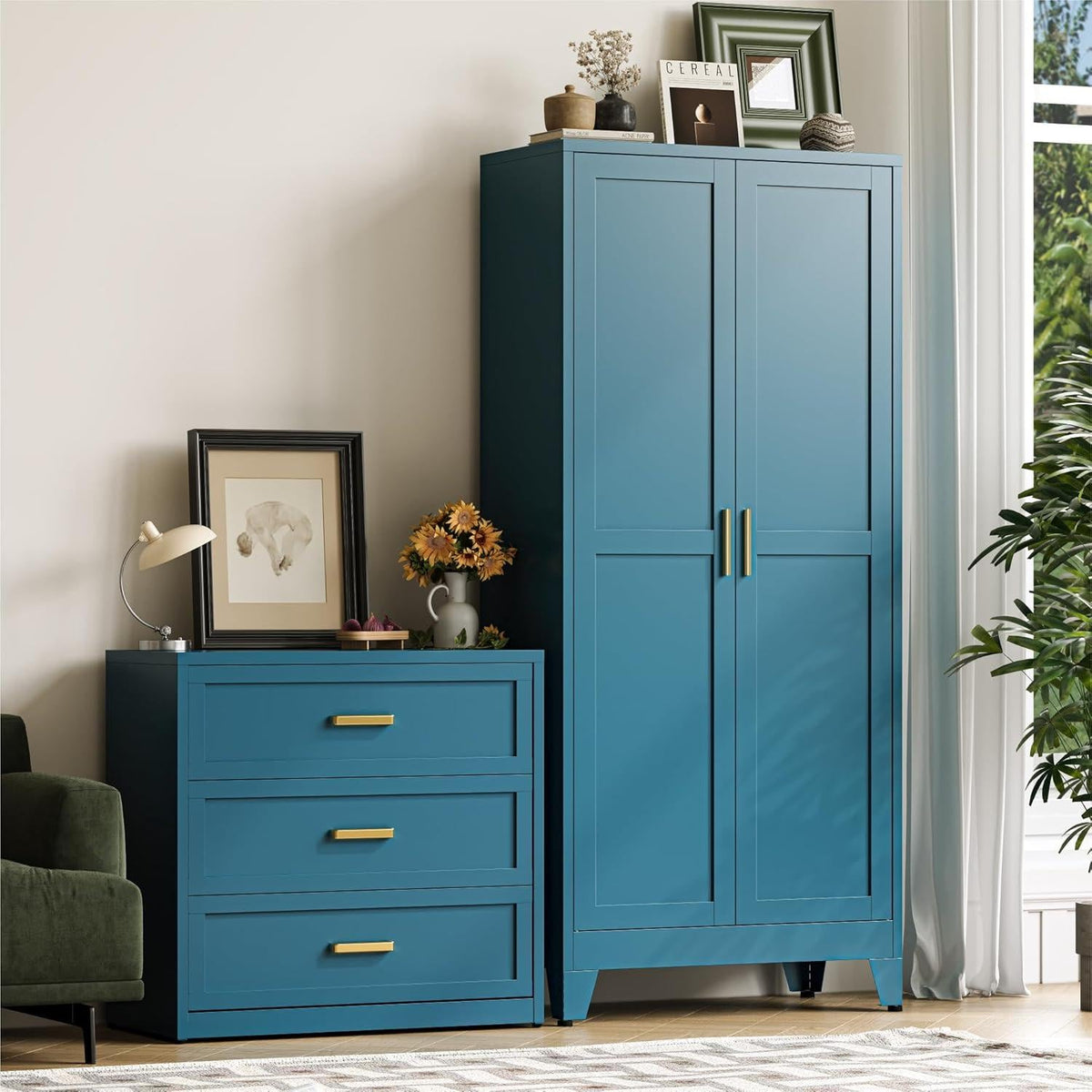 Tall Black Storage Cabinet, Modern Double Door Pantry Cupboard, Freestanding Home Organizer