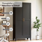 Tall Black Storage Cabinet, Modern Double Door Pantry Cupboard, Freestanding Home Organizer