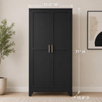 Tall Black Storage Cabinet, Modern Double Door Pantry Cupboard, Freestanding Home Organizer